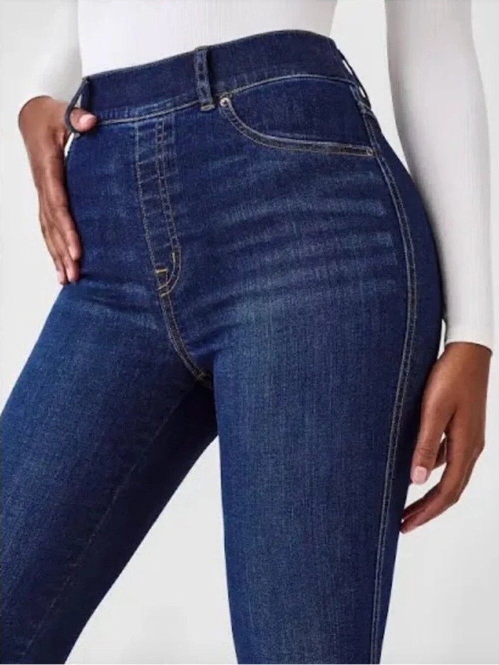 SPANX Pull On Flare Leg Tall stretch denim jeans, flat front, size XL